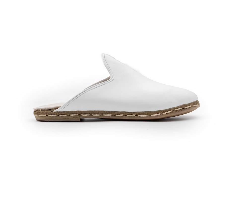 Handmade White Leather Mules