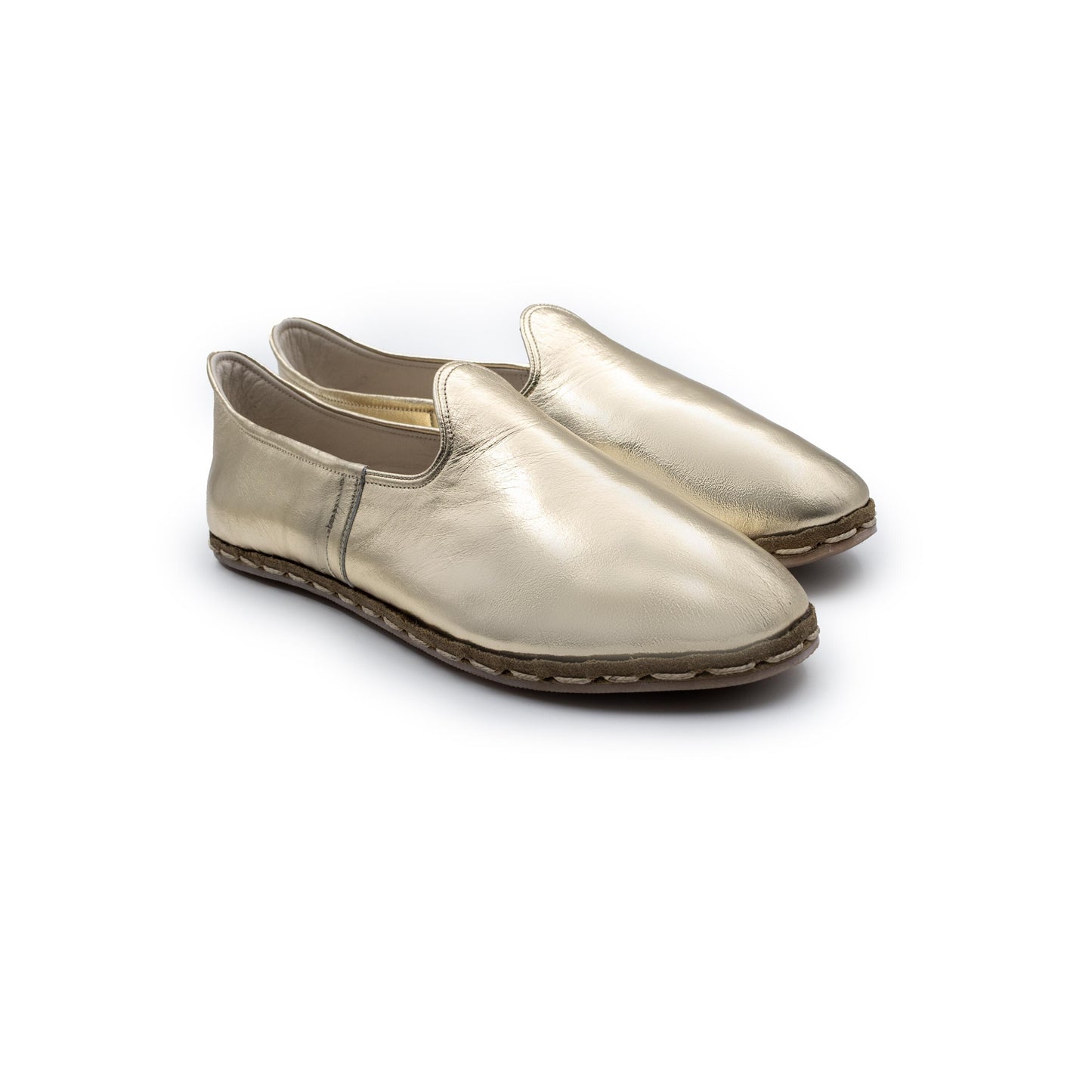 Handmade Women’s Gold Leather Loafers – Crafted for Timeless Elegance