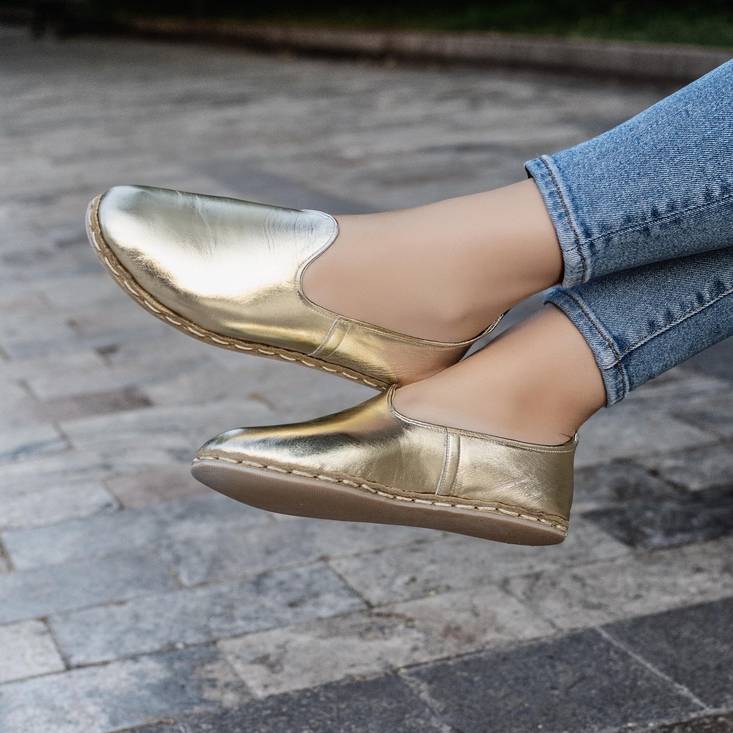 Handmade Women’s Gold Leather Loafers – Crafted for Timeless Elegance