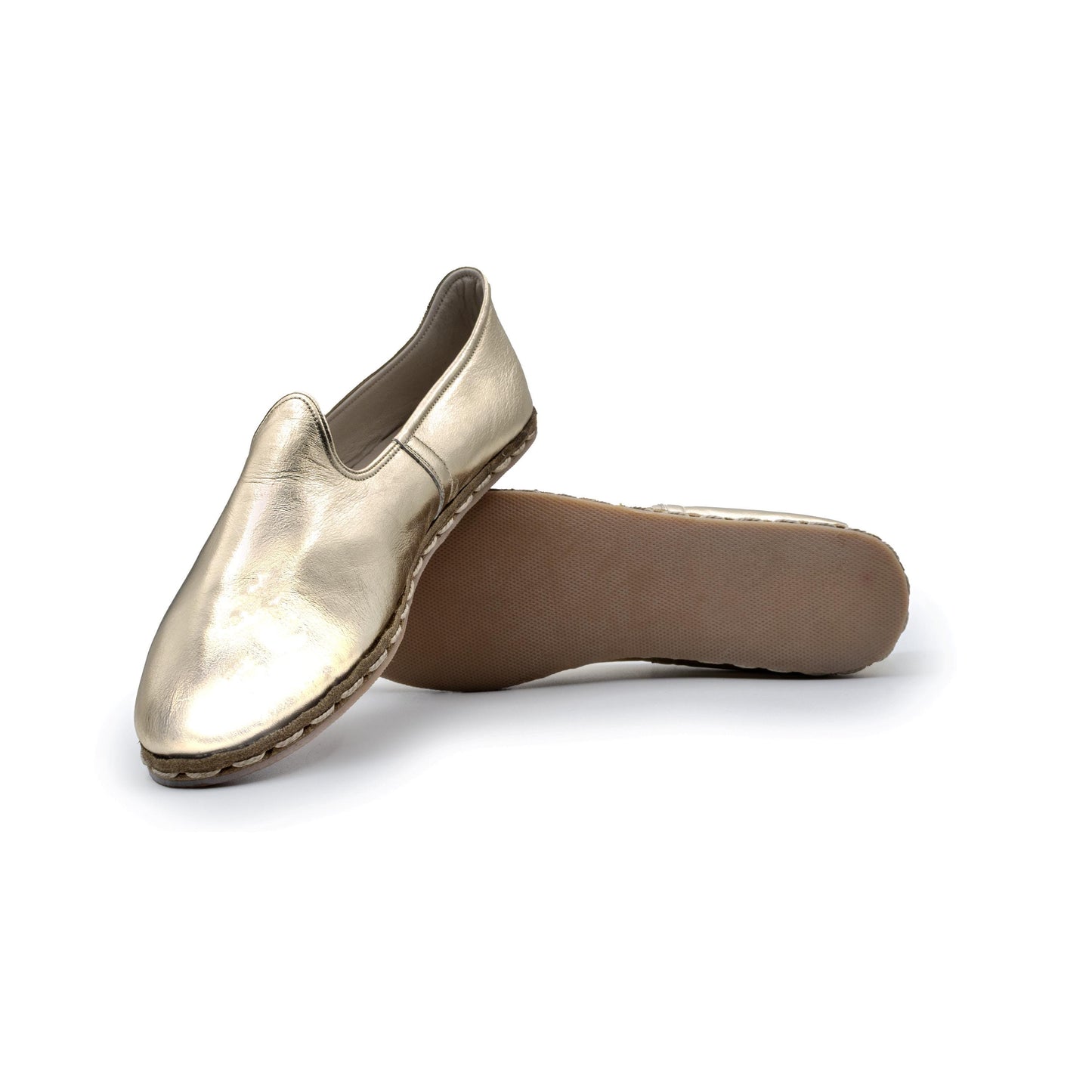Handmade Women’s Gold Leather Loafers – Crafted for Timeless Elegance