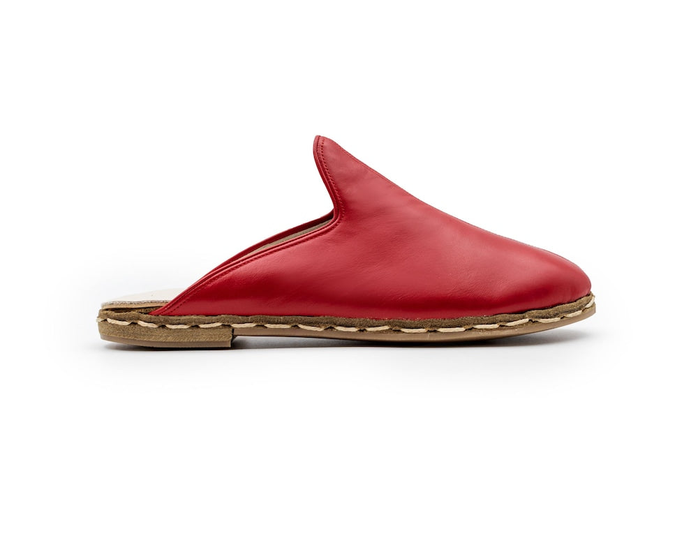 Handmade Red Leather Mules