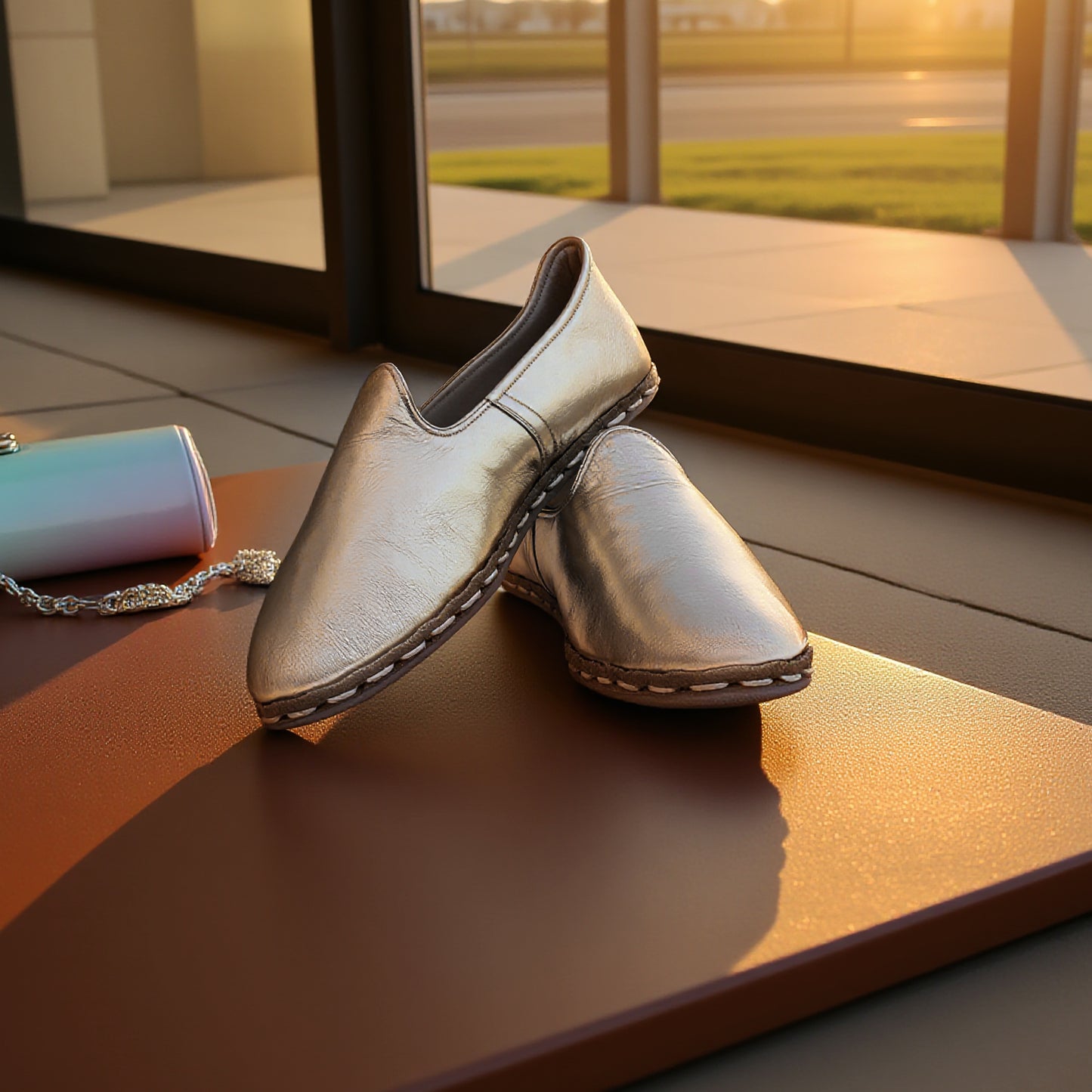 Handmade Women’s Gold Leather Loafers – Crafted for Timeless Elegance